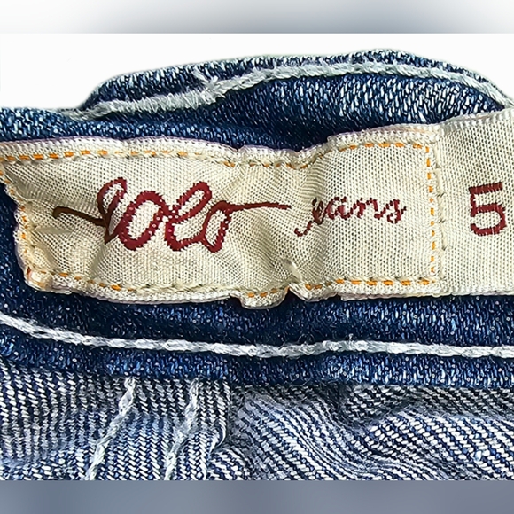 🟨⚫️ Solo Jeans Y2K Lowrise Dark Wash Patched Slim Fit Straight Leg Jeans 5 - Picture 9 of 10